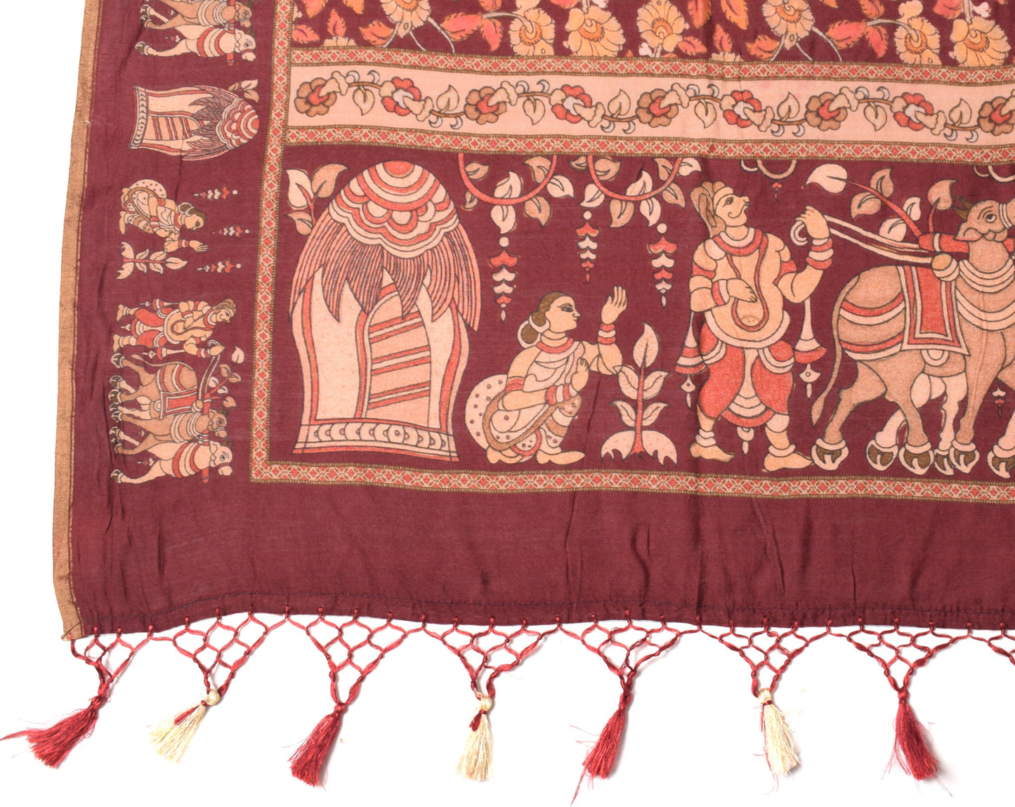 Sushila Vintage Kalamkari Dupatta Pure Cotton Maroon Handprinted Soft Long Stole