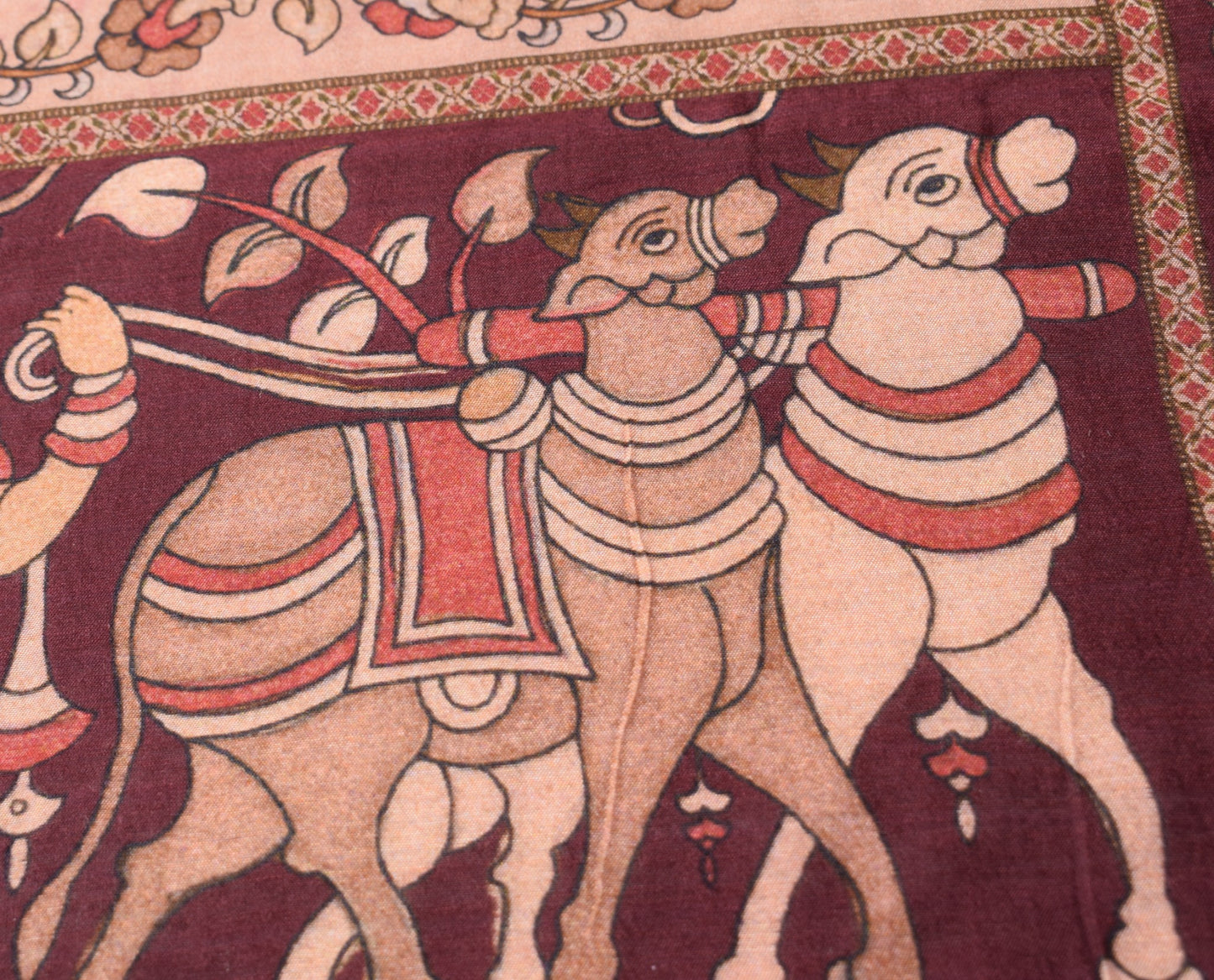 Sushila Vintage Kalamkari Dupatta Pure Cotton Maroon Handprinted Soft Long Stole