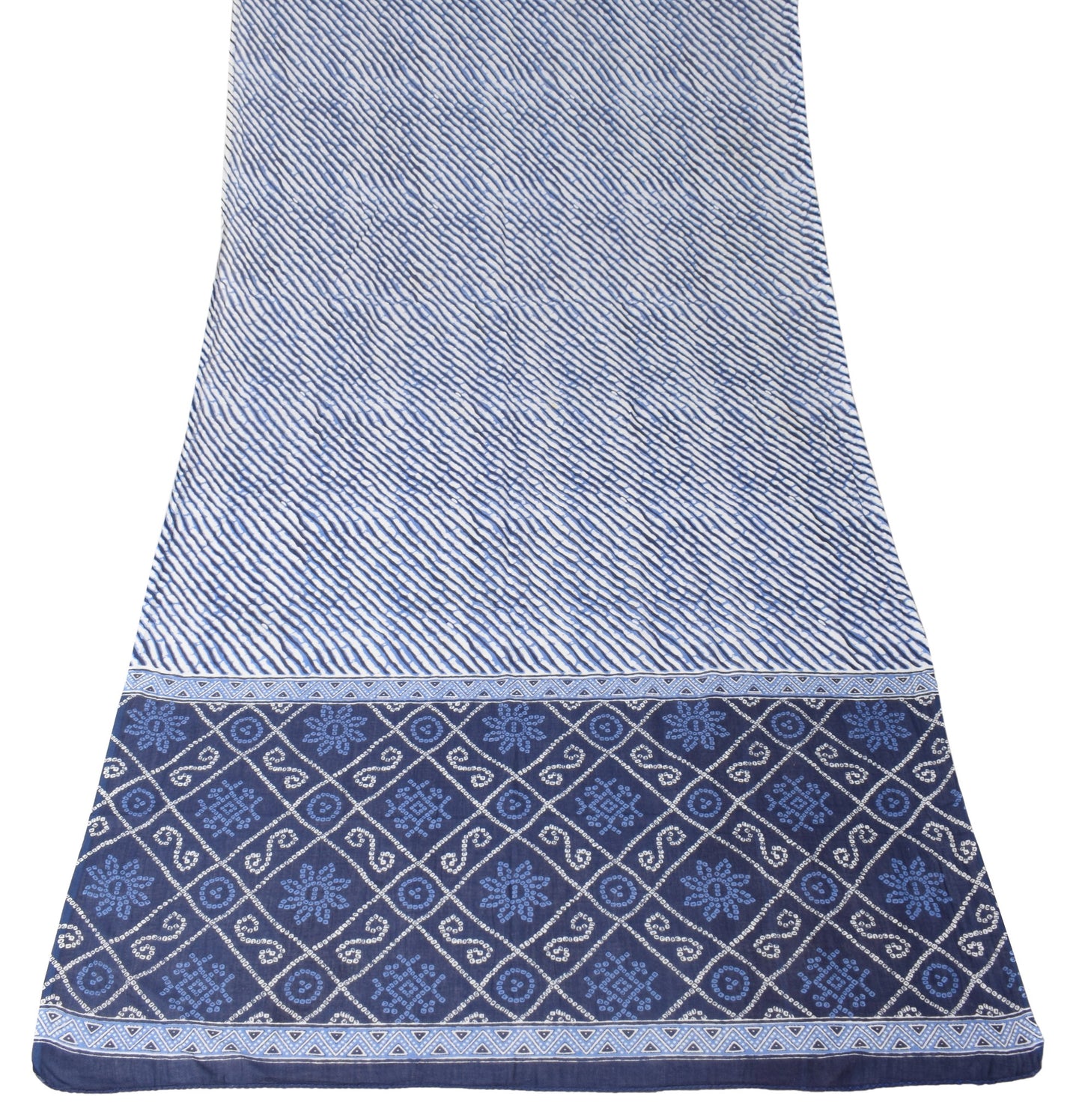 Sushila Vintage Pure Cotton Dupatta Blue White Leheriya Bandhani Print LongStole