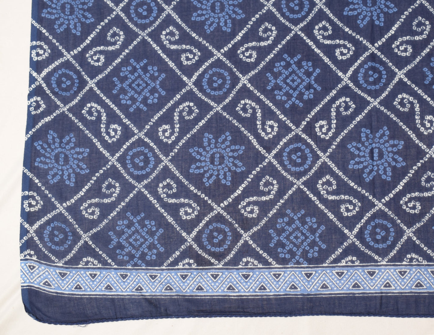 Sushila Vintage Pure Cotton Dupatta Blue White Leheriya Bandhani Print LongStole