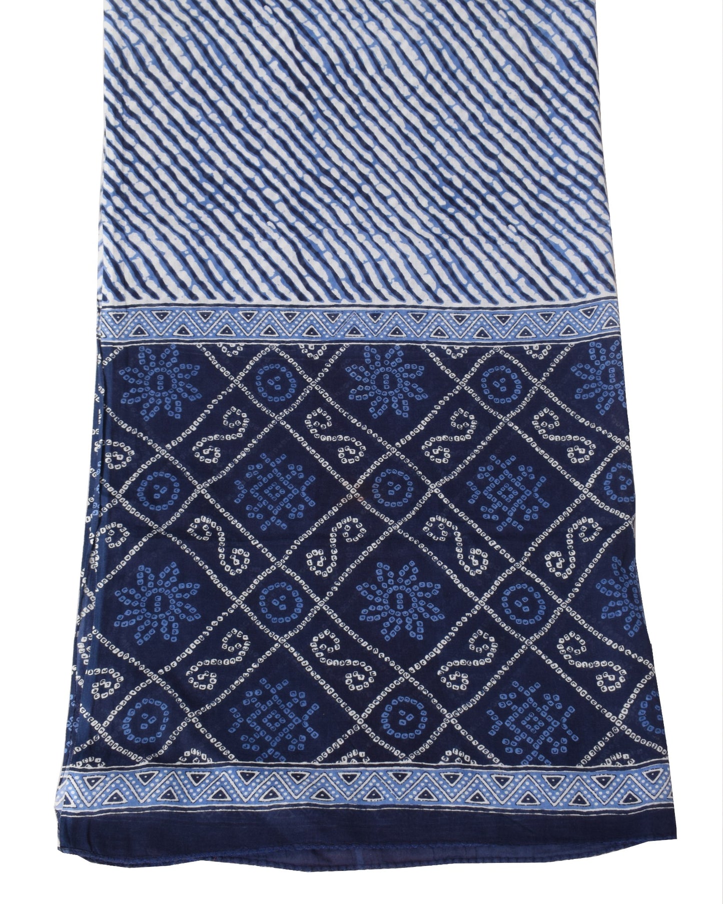 Sushila Vintage Pure Cotton Dupatta Blue White Leheriya Bandhani Print LongStole