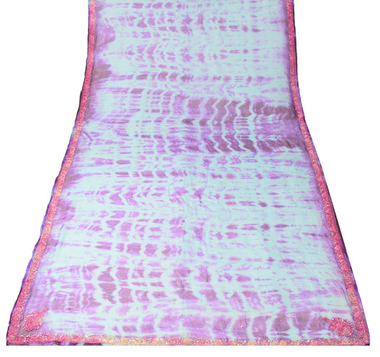 Sushila Vintage Aqua Blue Tie-Dye Dupatta Pure Chiffon Zardozi Work Long Stole