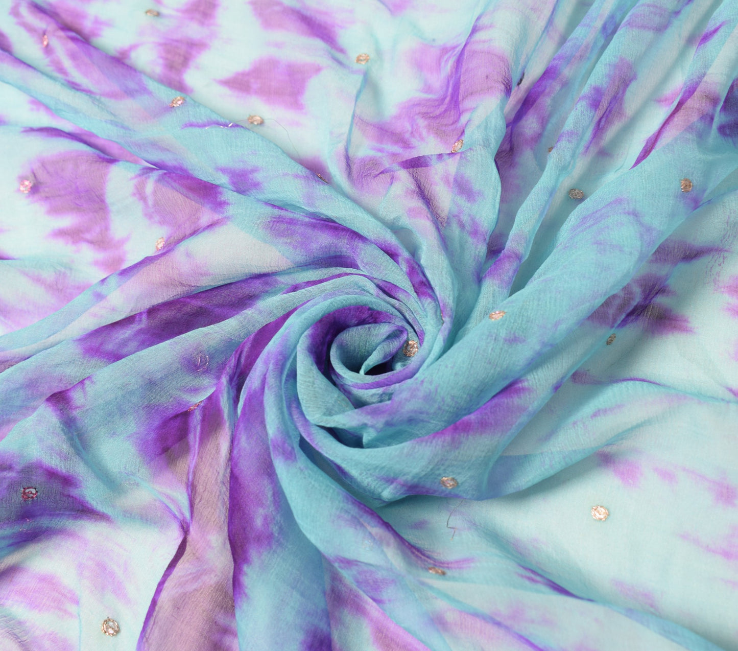 Sushila Vintage Aqua Blue Tie-Dye Dupatta Pure Chiffon Zardozi Work Long Stole