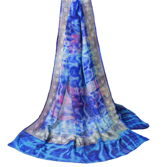 Sushila Vintage Multi-Color Tie-Dye Dupatta Zari Woven Pure Georgette Long Stole
