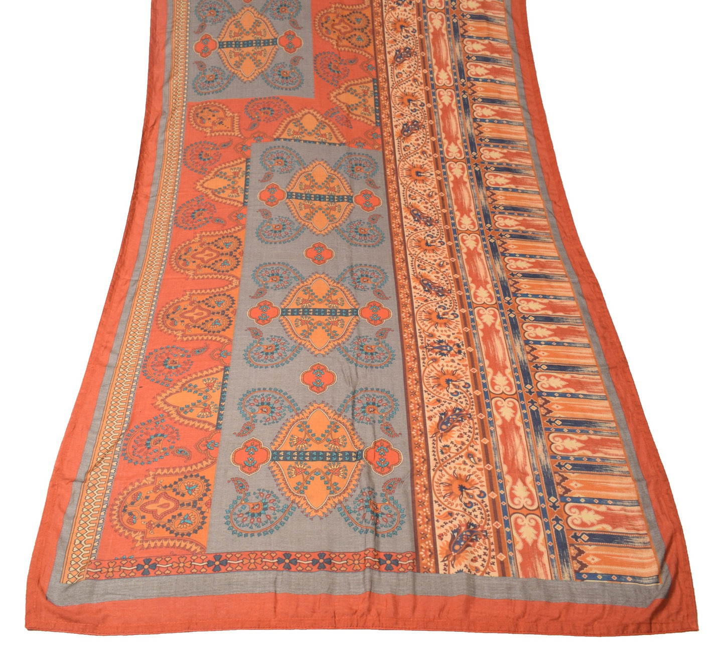 Sushila Vintage Printed Rust Dupatta Pure Cotton Silk Soft Floral Long Stole