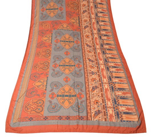 Sushila Vintage Printed Rust Dupatta Pure Cotton Silk Soft Floral Long Stole