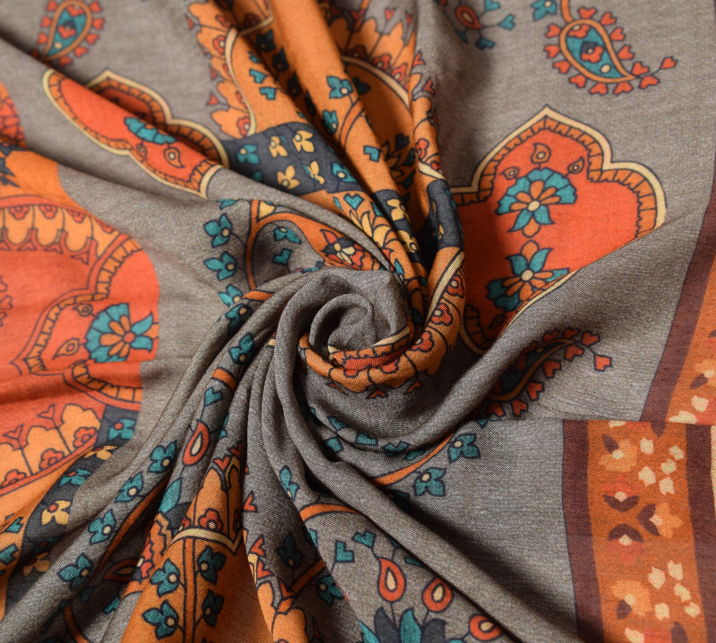Sushila Vintage Printed Rust Dupatta Pure Cotton Silk Soft Floral Long Stole