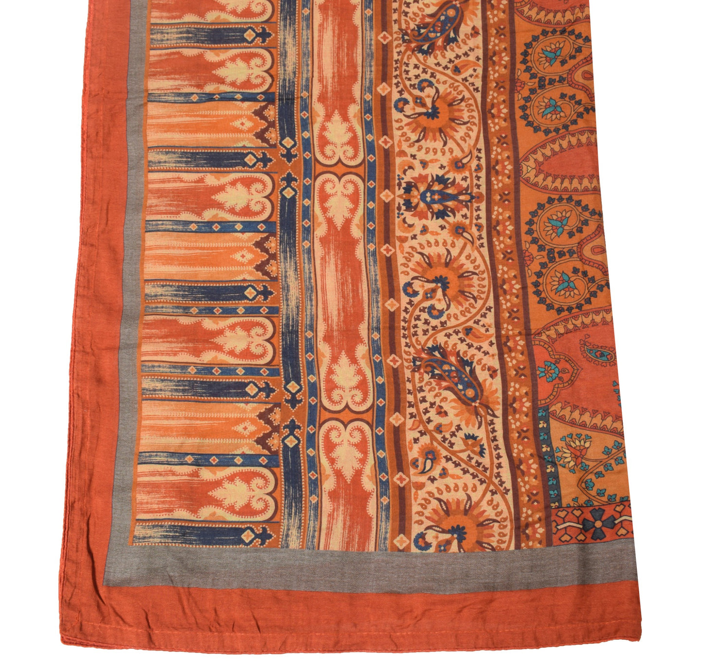 Sushila Vintage Printed Rust Dupatta Pure Cotton Silk Soft Floral Long Stole