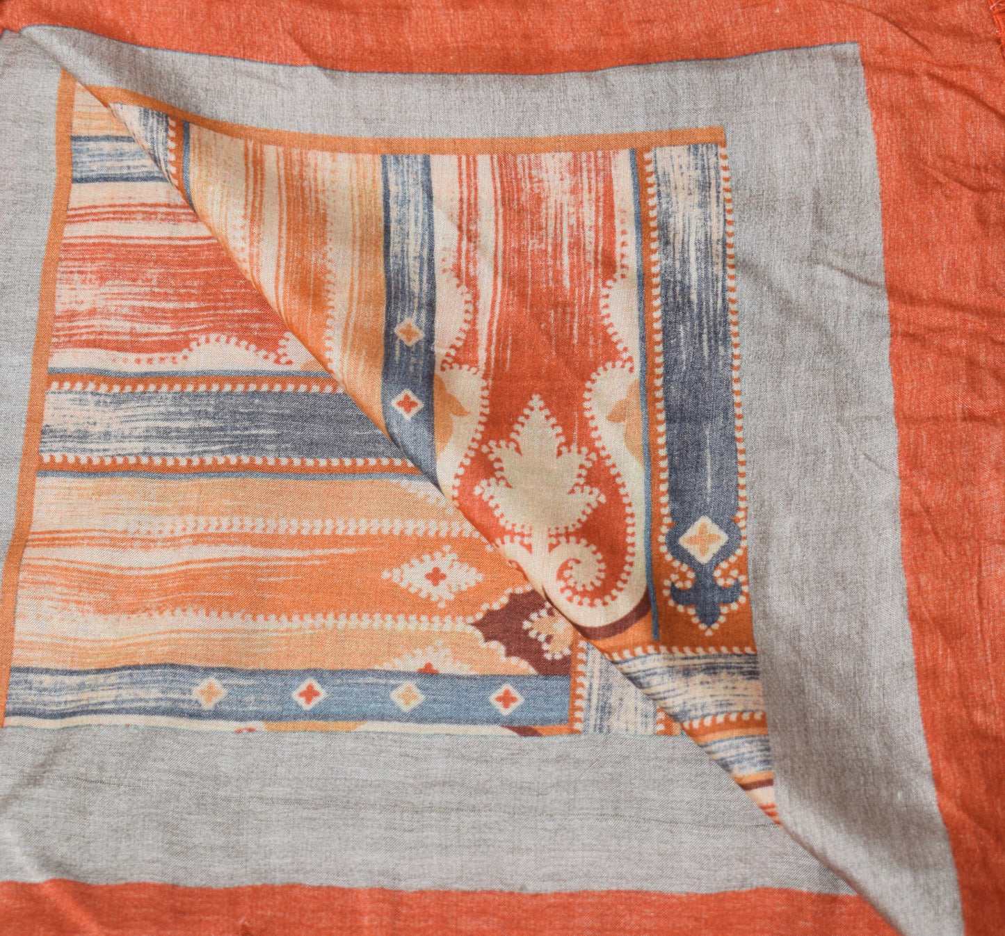 Sushila Vintage Printed Rust Dupatta Pure Cotton Silk Soft Floral Long Stole