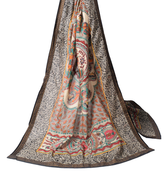 Sushila Vintage Madhubani Paint Dupatta Pure Cotton Silk Beige Figure Long Stole