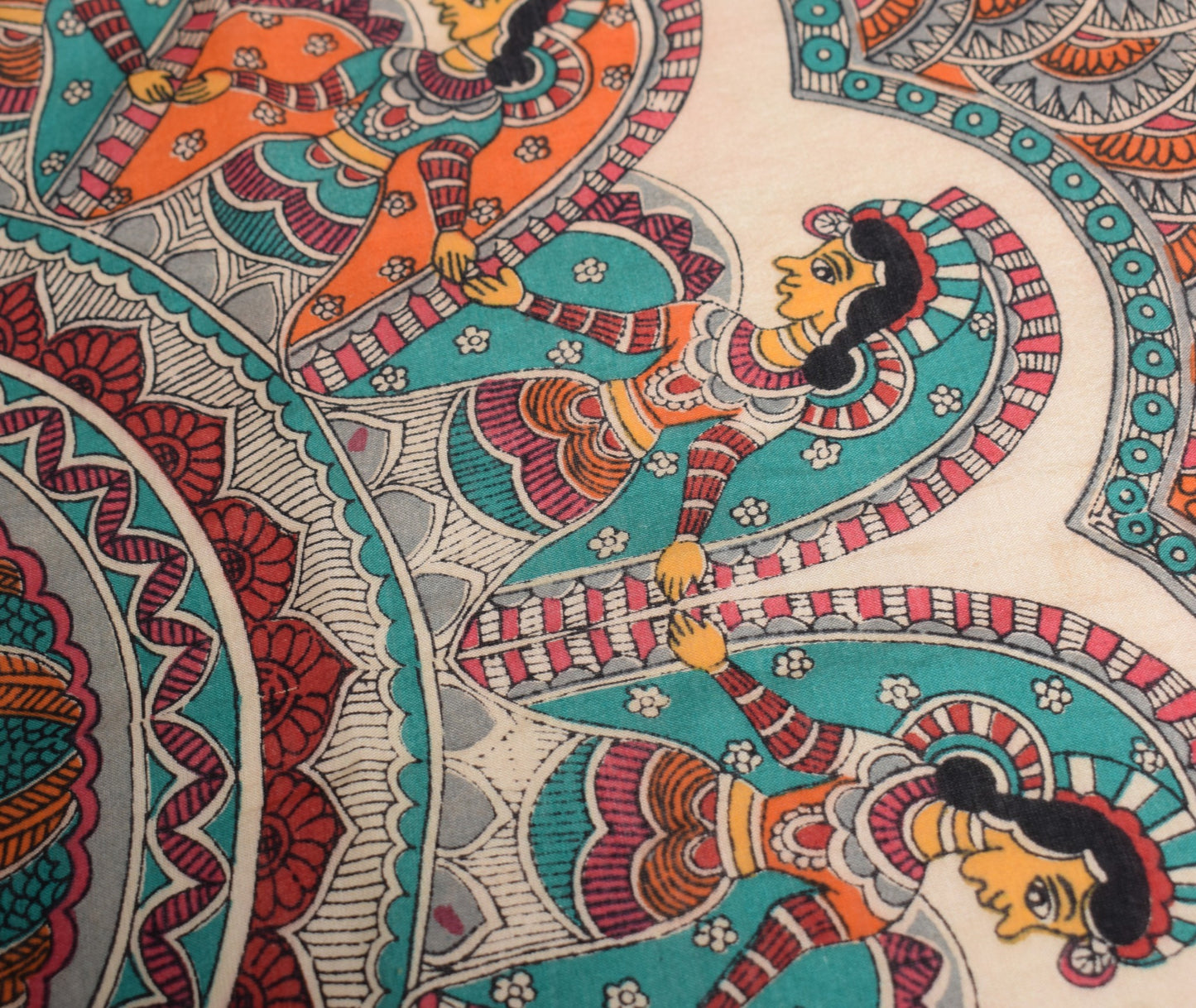 Sushila Vintage Madhubani Paint Dupatta Pure Cotton Silk Beige Figure Long Stole