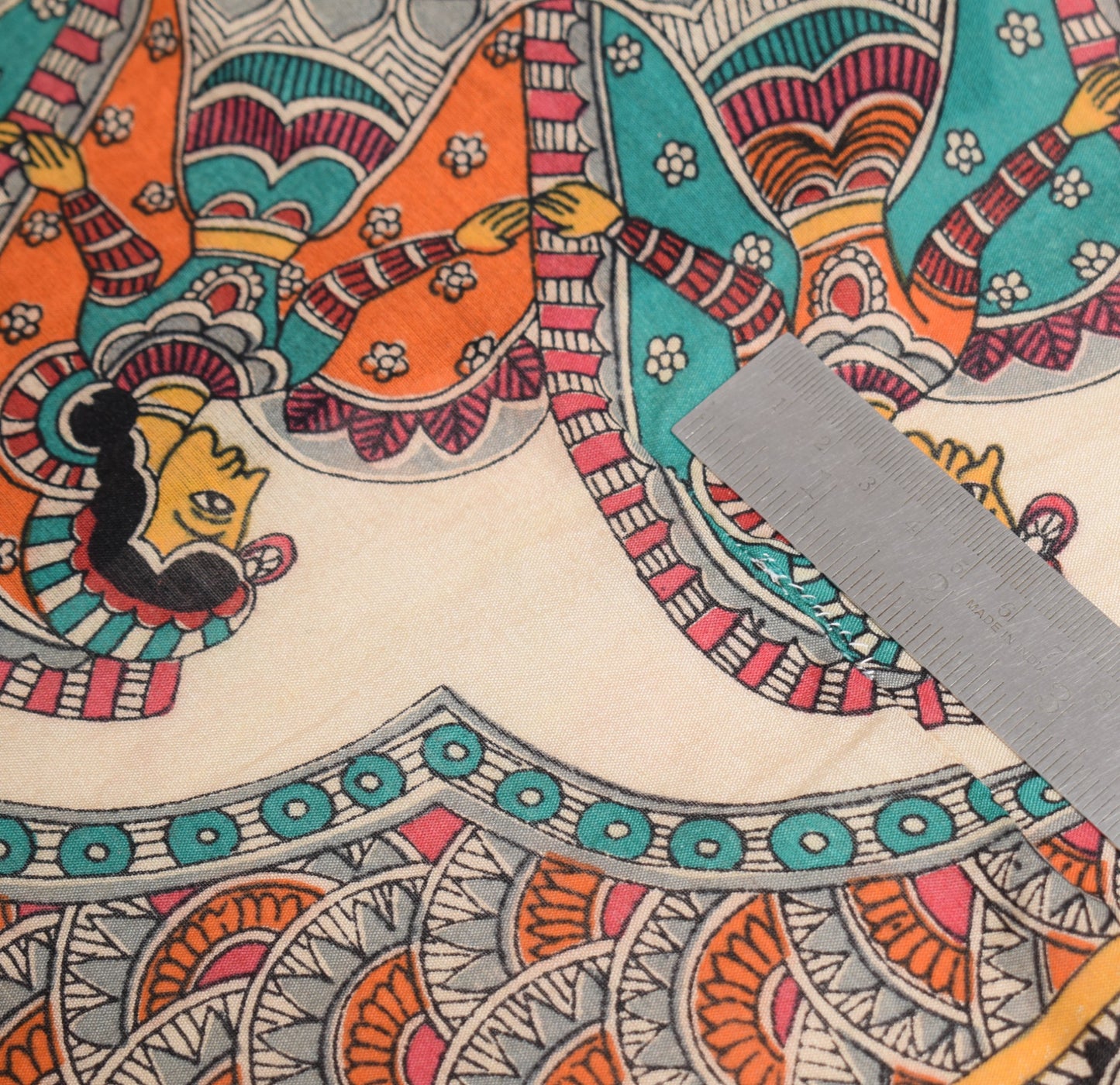 Sushila Vintage Madhubani Paint Dupatta Pure Cotton Silk Beige Figure Long Stole