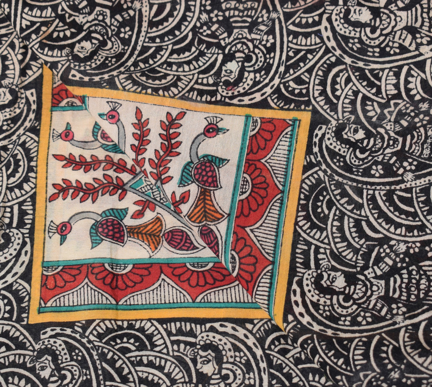 Sushila Vintage Madhubani Paint Dupatta Pure Cotton Silk Beige Figure Long Stole