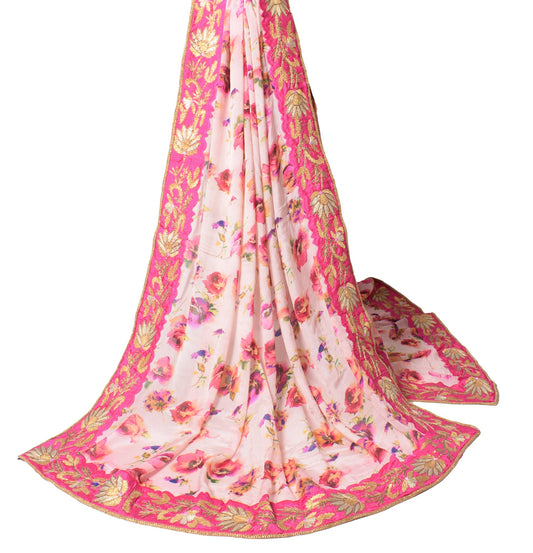 Sushila Vintage Pink Dupatta Pure Chiffon Digital Print & Embroidered Long Stole