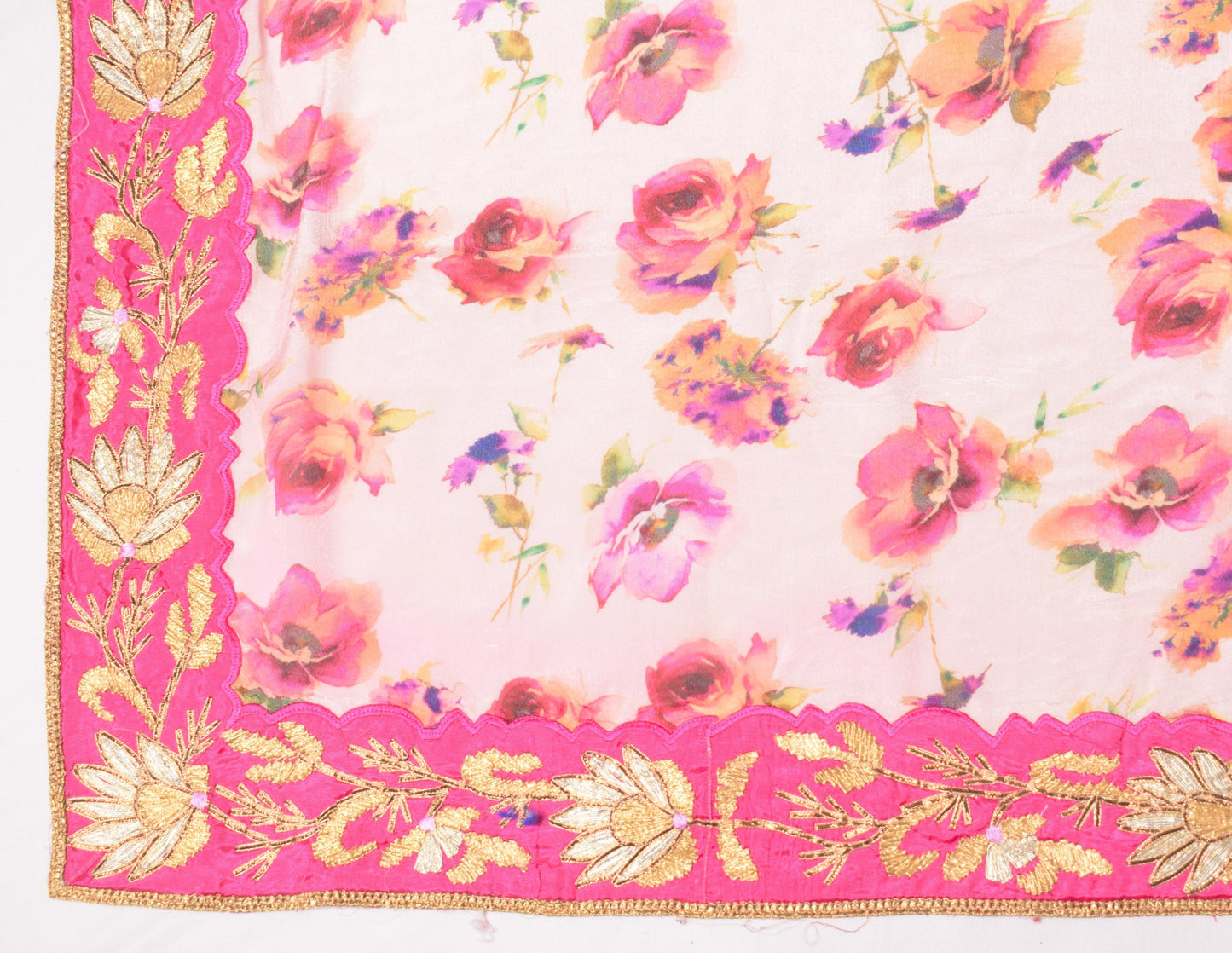 Sushila Vintage Pink Dupatta Pure Chiffon Digital Print & Embroidered Long Stole