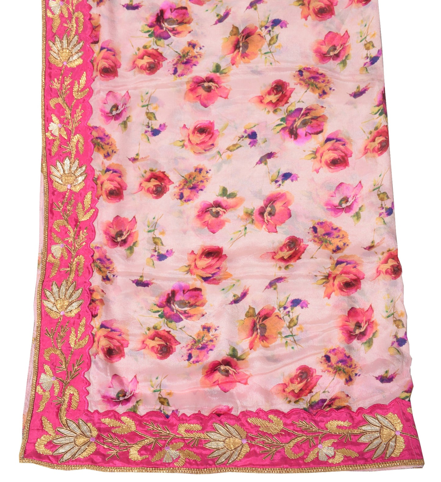 Sushila Vintage Pink Dupatta Pure Chiffon Digital Print & Embroidered Long Stole