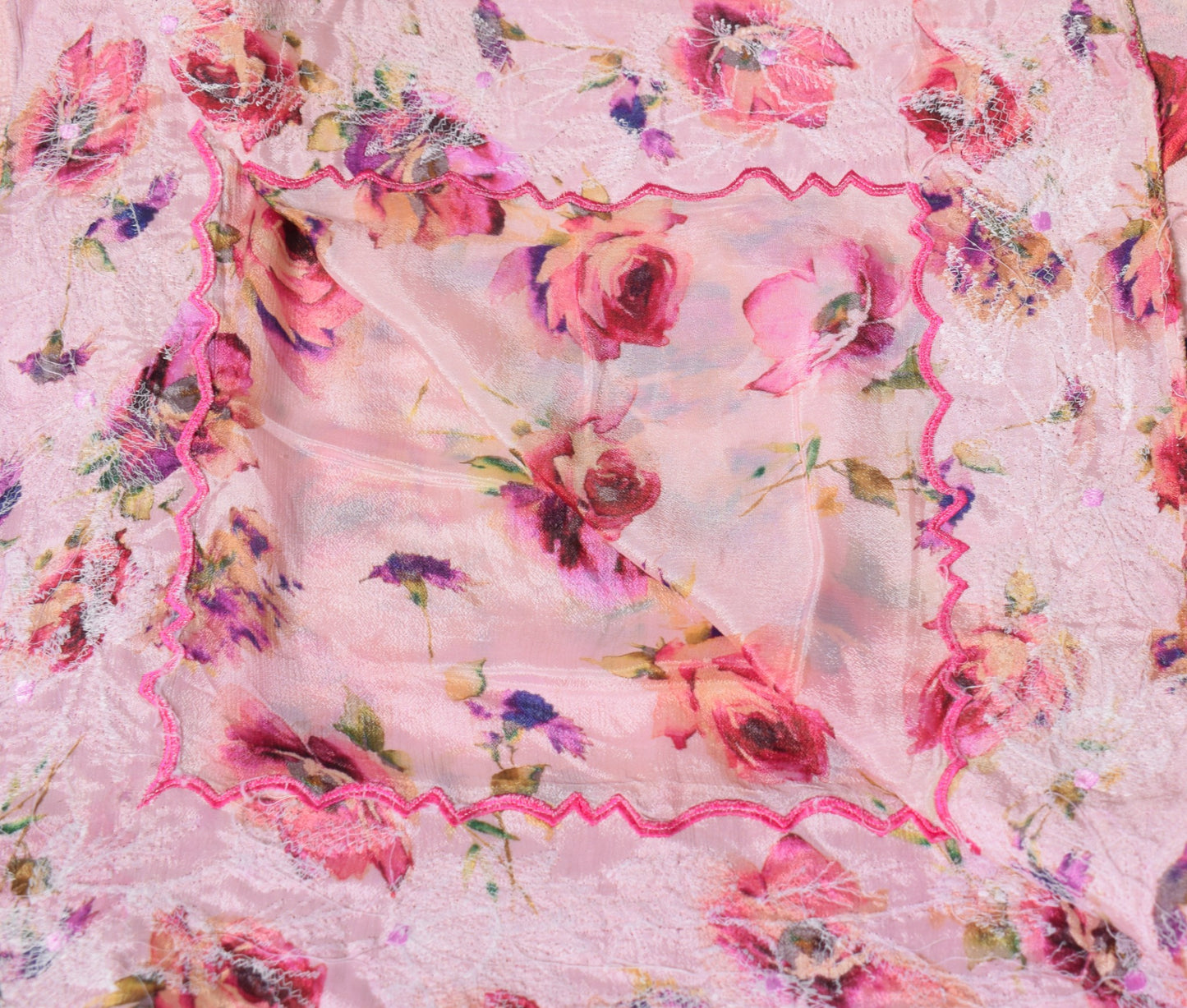 Sushila Vintage Pink Dupatta Pure Chiffon Digital Print & Embroidered Long Stole