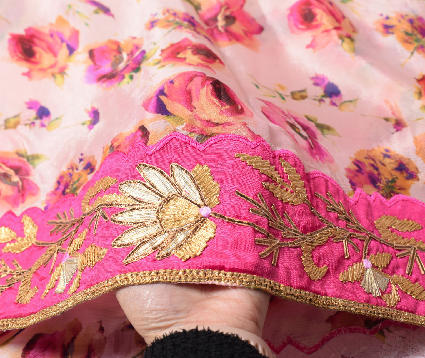Sushila Vintage Pink Dupatta Pure Chiffon Digital Print & Embroidered Long Stole