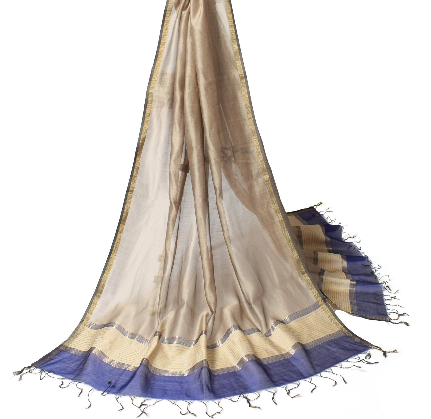 Sushila Vintage Pure Cotton Silk Dupatta Brown Plain Body Woven Border LongStole