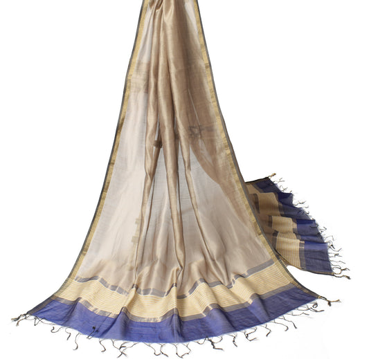 Sushila Vintage Pure Cotton Silk Dupatta Brown Plain Body Woven Border LongStole