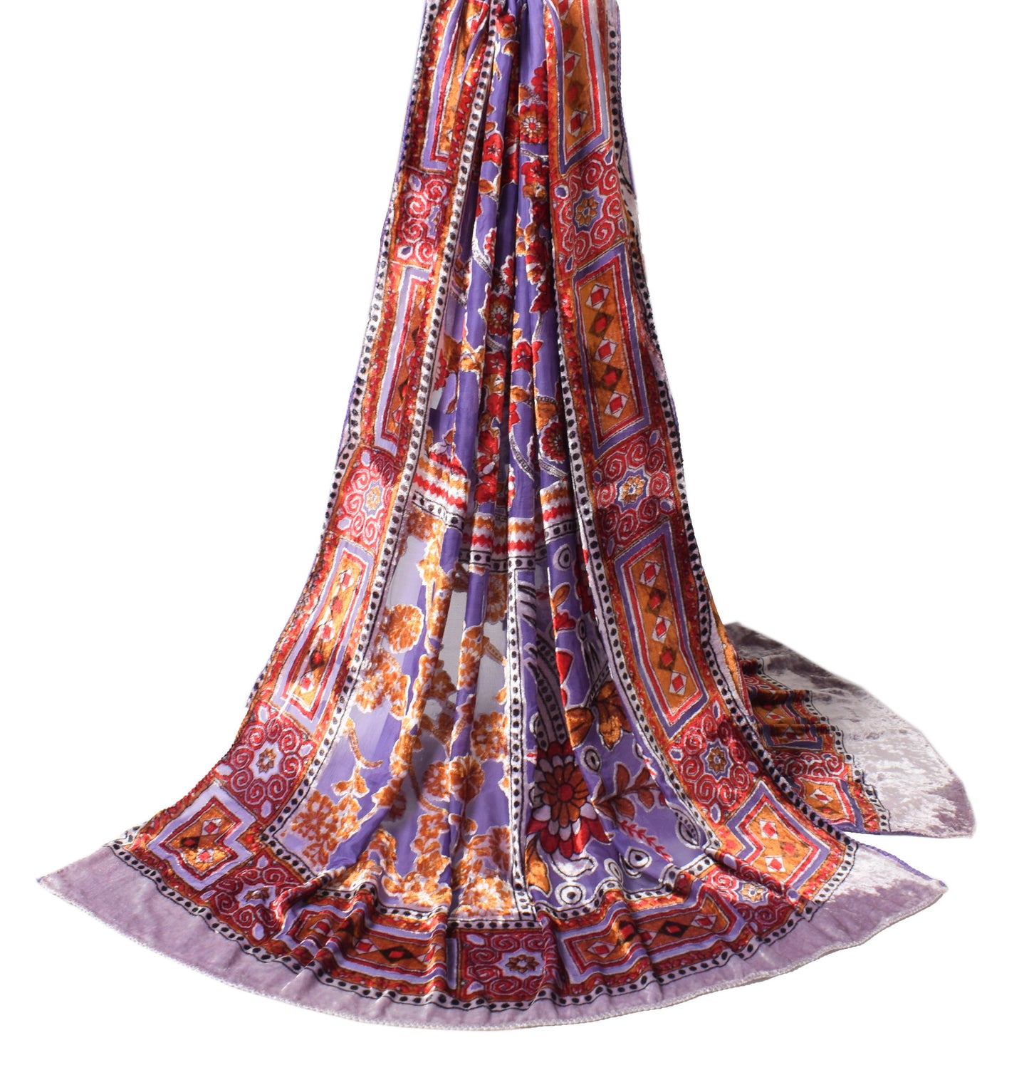 Sushila Vintage Brasso Velvet Dupatta Floral Woven Soft Indian Purple Long Stole