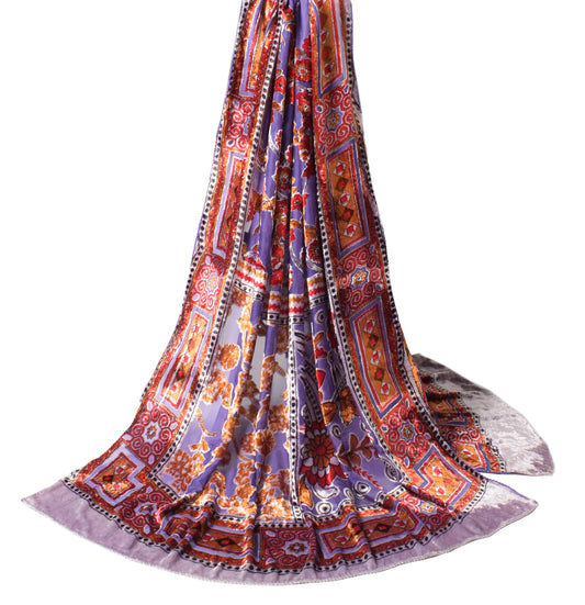 Sushila Vintage Brasso Velvet Dupatta Floral Woven Soft Indian Purple Long Stole