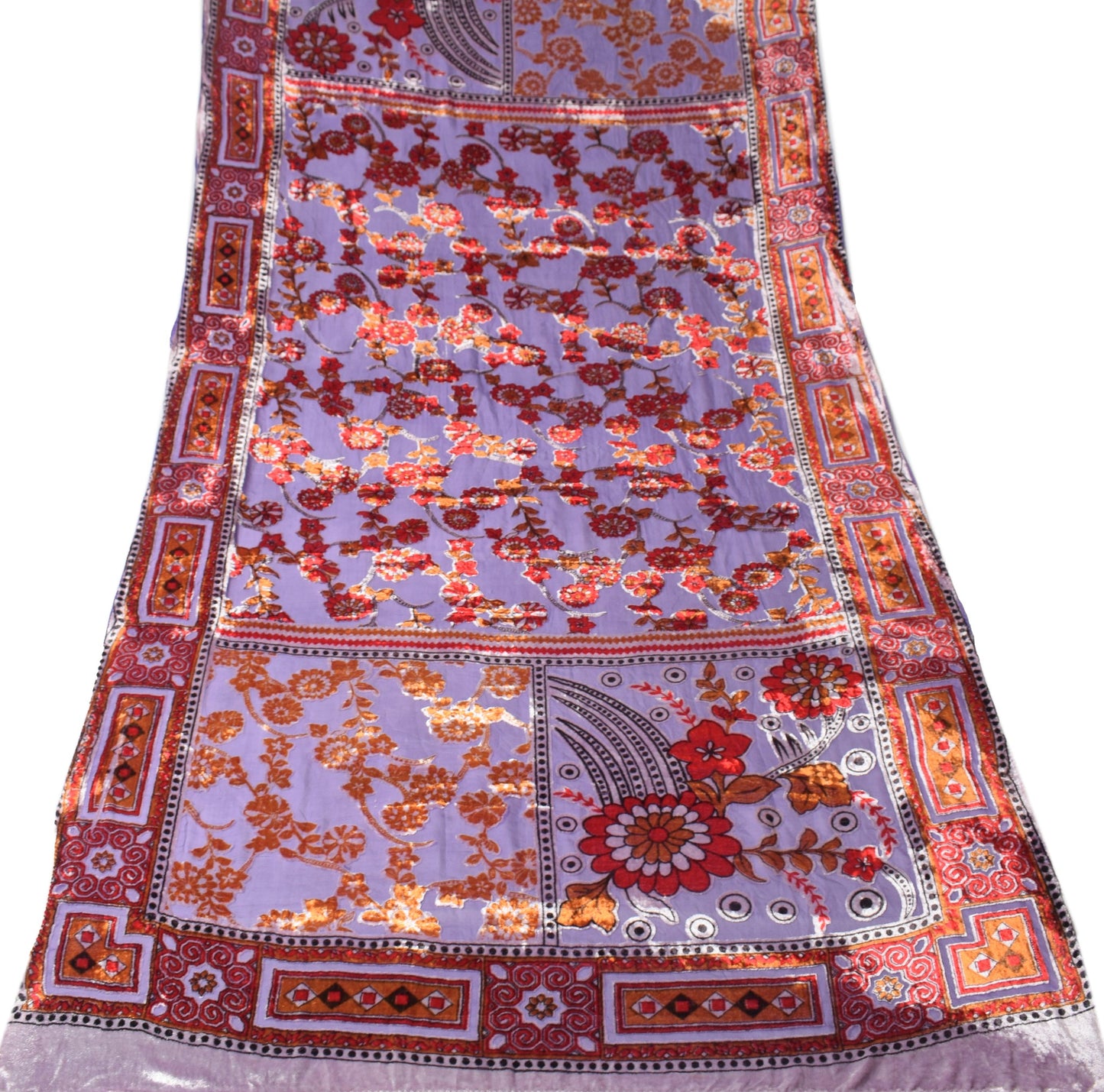 Sushila Vintage Brasso Velvet Dupatta Floral Woven Soft Indian Purple Long Stole