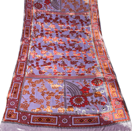 Sushila Vintage Brasso Velvet Dupatta Floral Woven Soft Indian Purple Long Stole