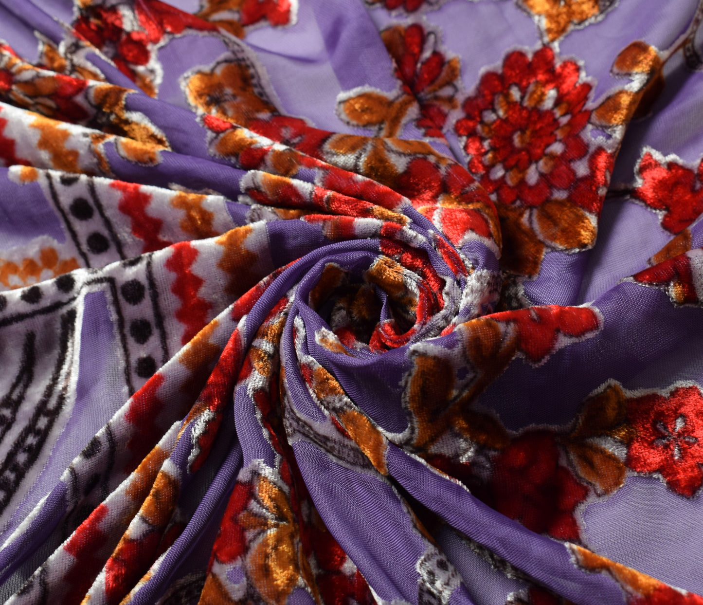 Sushila Vintage Brasso Velvet Dupatta Floral Woven Soft Indian Purple Long Stole