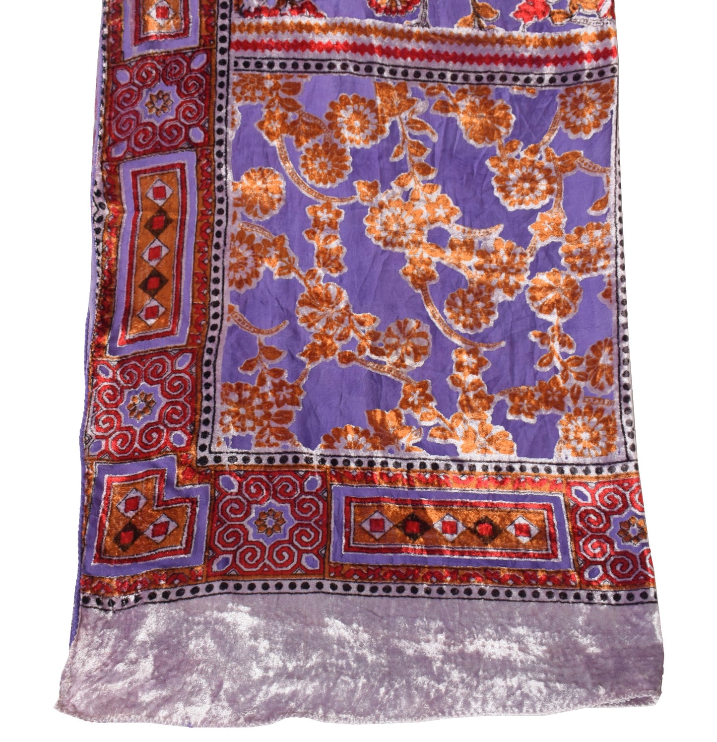 Sushila Vintage Brasso Velvet Dupatta Floral Woven Soft Indian Purple Long Stole
