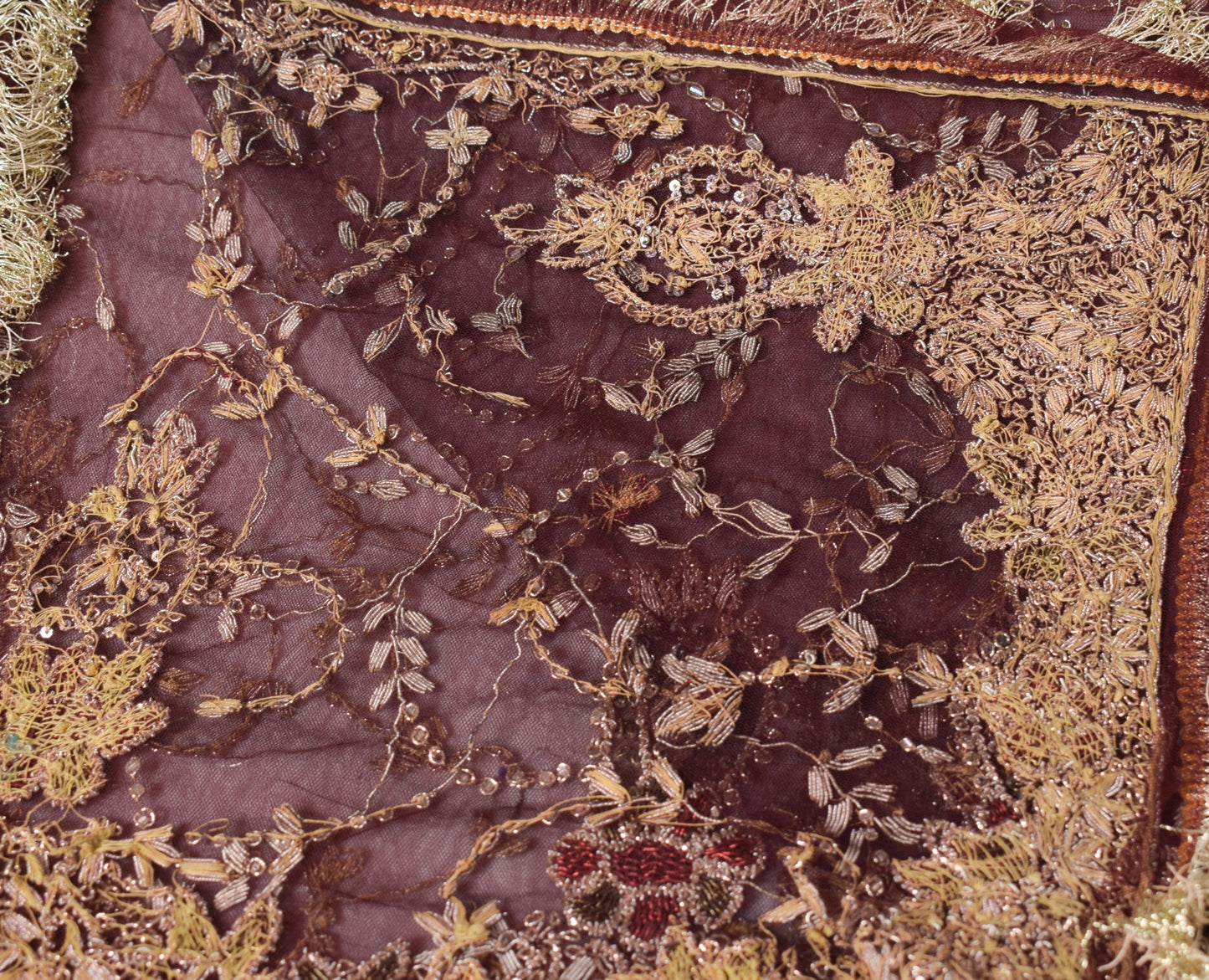 Sushila Vintage Maroon Net Heavy Dupatta Zardozi Work Wedding Bridal Long Stole