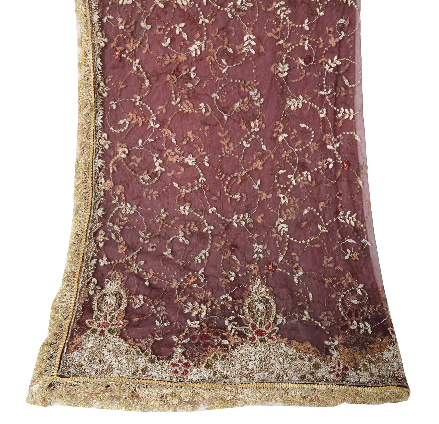 Sushila Vintage Maroon Net Heavy Dupatta Zardozi Work Wedding Bridal Long Stole