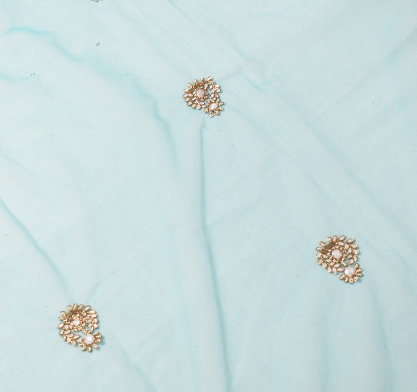 Sushila Vintage Polki Kundan Embroidered Dupatta Teal Blue Net Floral Long Stole