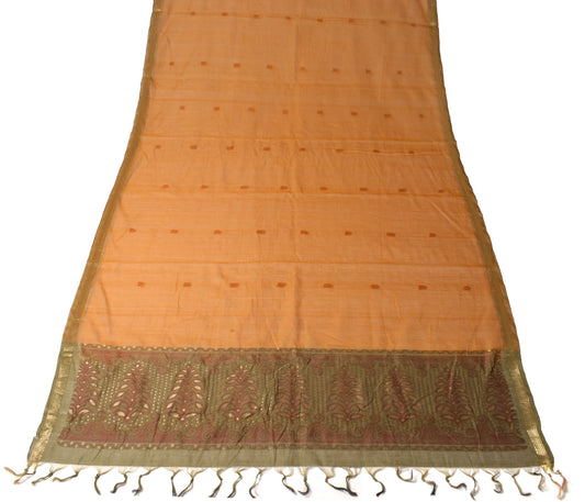 Sushila Vintage Rust Dupatta Hand Woven Floral Pure Cotton Silk Long Stole Wrap