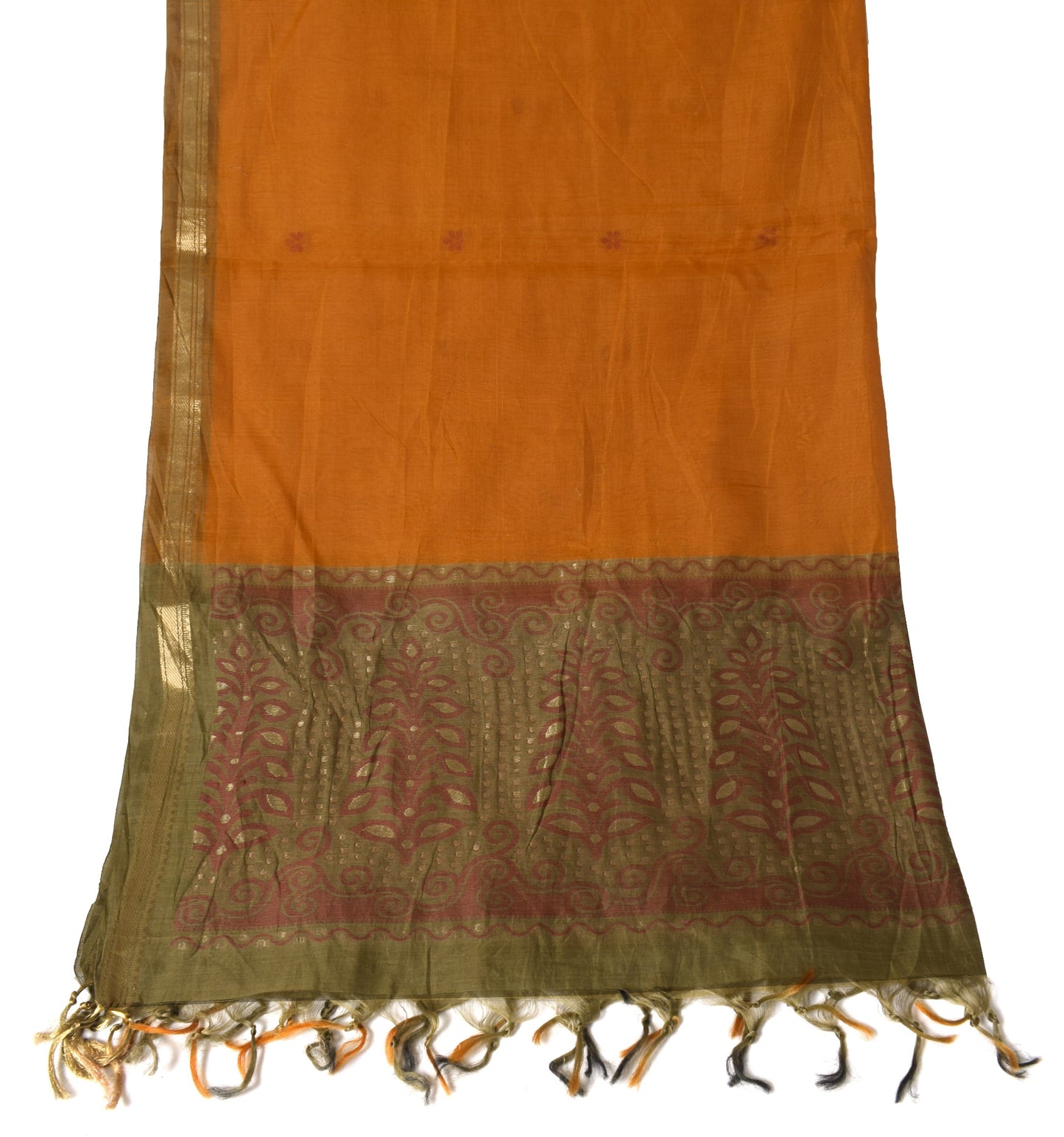 Sushila Vintage Rust Dupatta Hand Woven Floral Pure Cotton Silk Long Stole Wrap