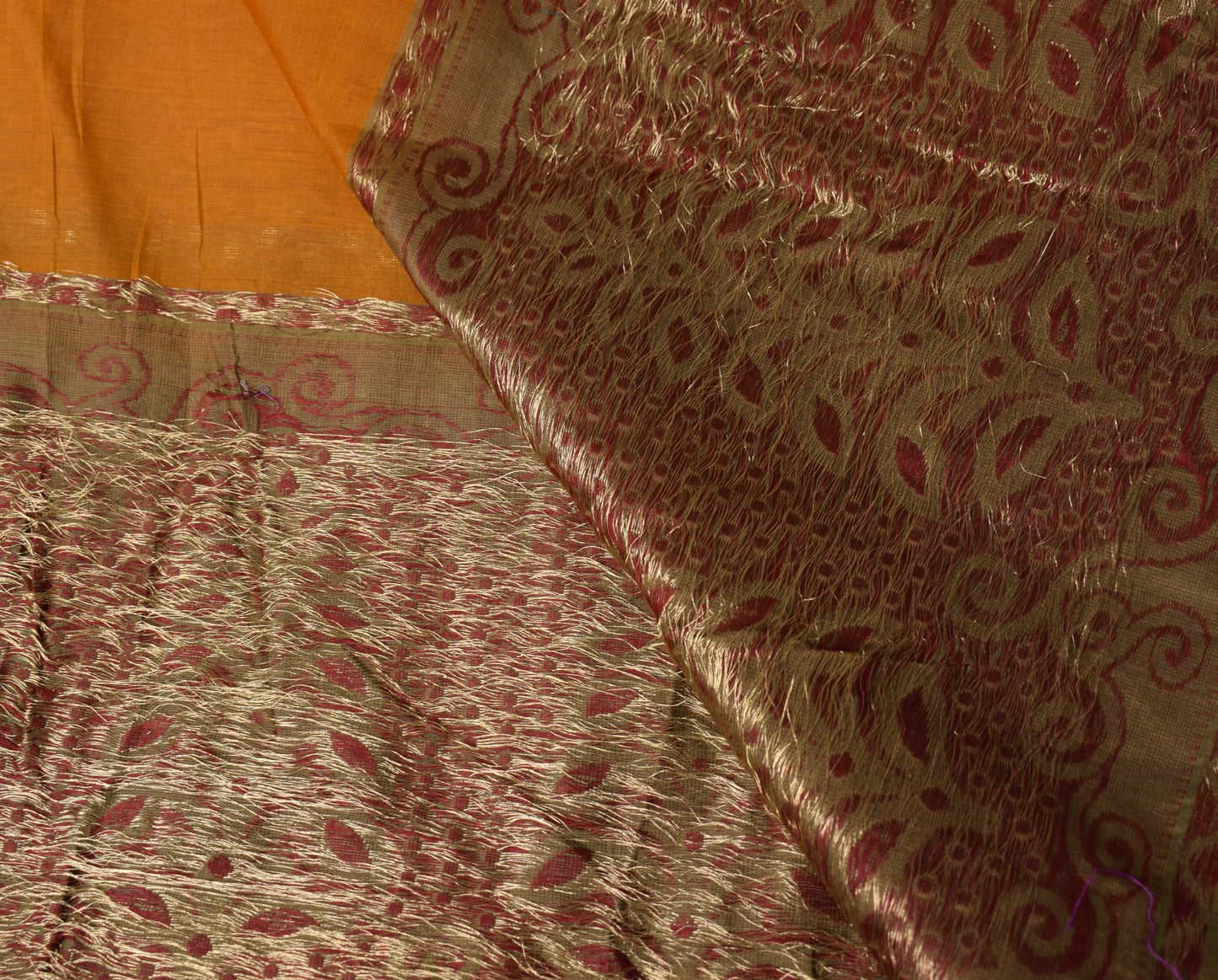 Sushila Vintage Rust Dupatta Hand Woven Floral Pure Cotton Silk Long Stole Wrap