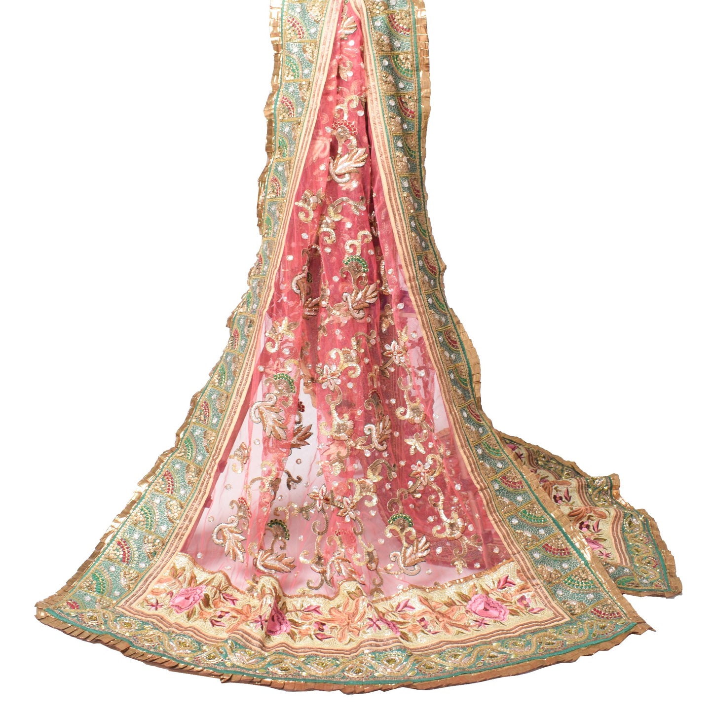 Sushila Vintage Pink Net Heavy Dupatta Zardozi Stone Work Wedding Long Stole