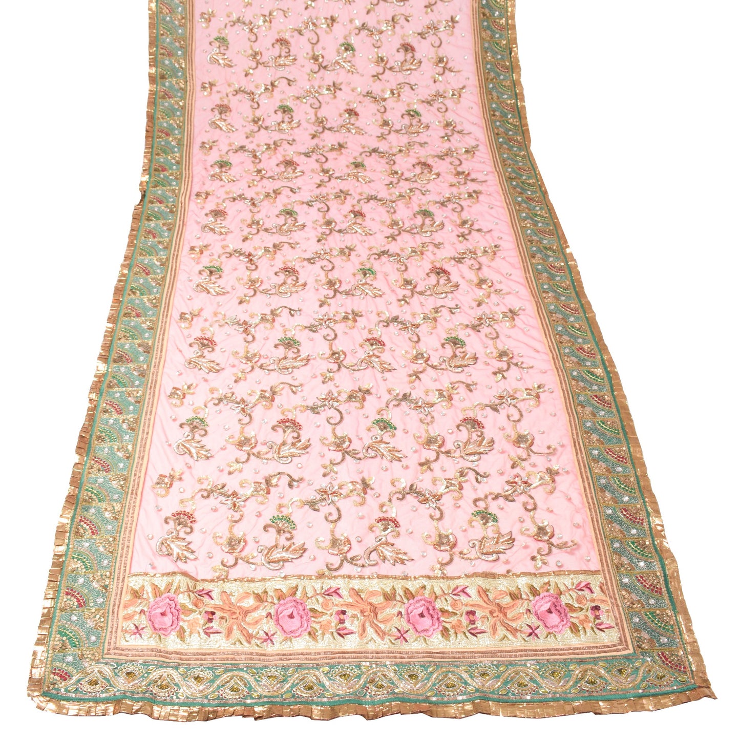Sushila Vintage Pink Net Heavy Dupatta Zardozi Stone Work Wedding Long Stole