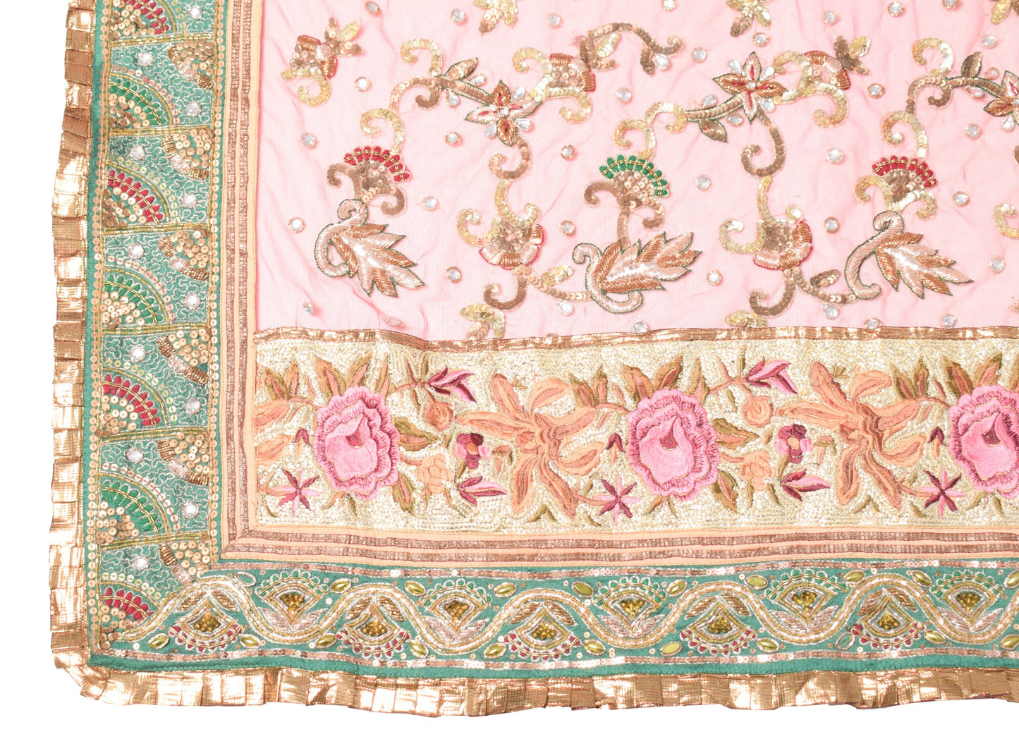 Sushila Vintage Pink Net Heavy Dupatta Zardozi Stone Work Wedding Long Stole