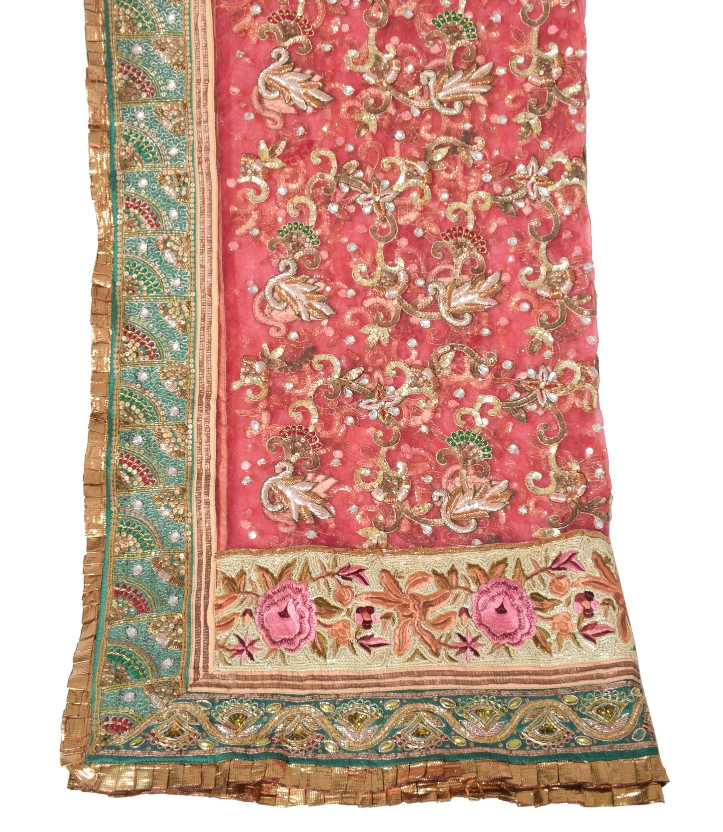 Sushila Vintage Pink Net Heavy Dupatta Zardozi Stone Work Wedding Long Stole