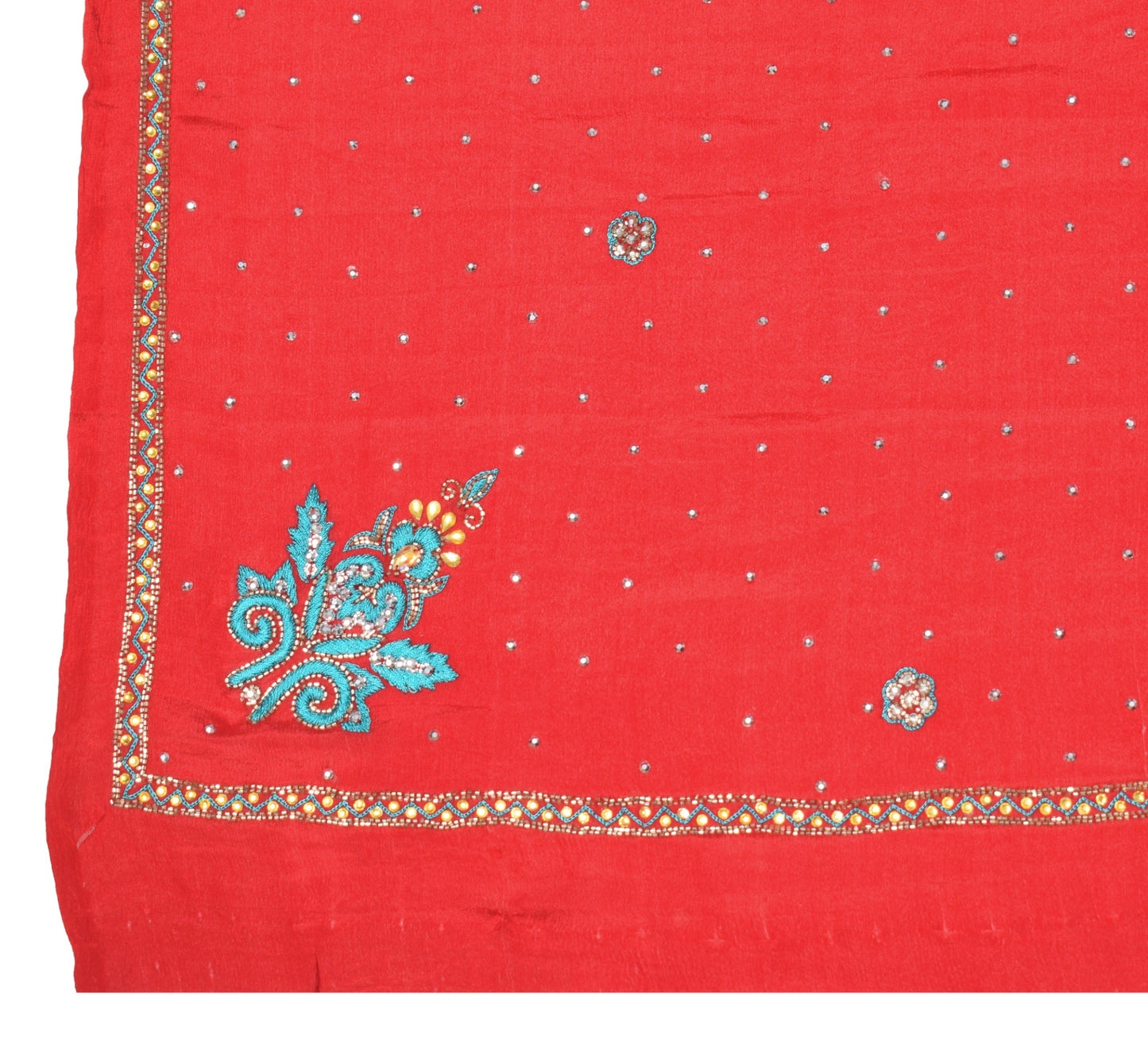 Sushila Vintage Wedding Red Dupatta Stone Beaded Pure Chiffon Floral Long Stole