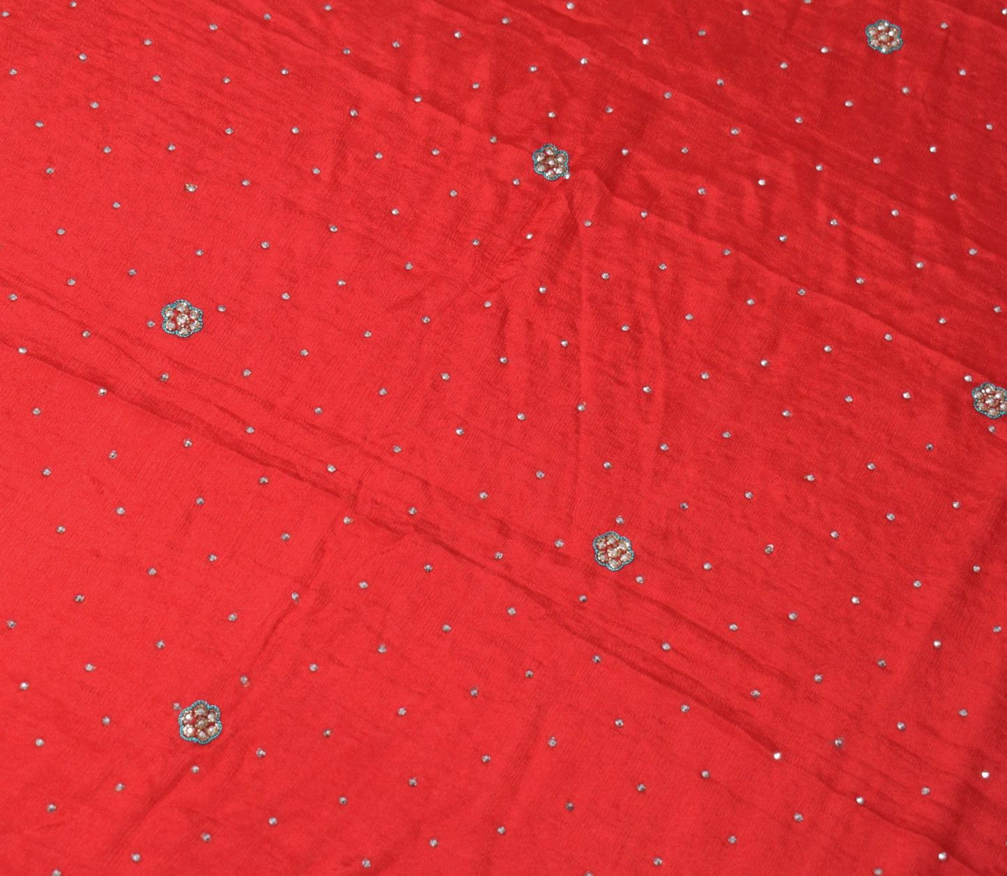 Sushila Vintage Wedding Red Dupatta Stone Beaded Pure Chiffon Floral Long Stole