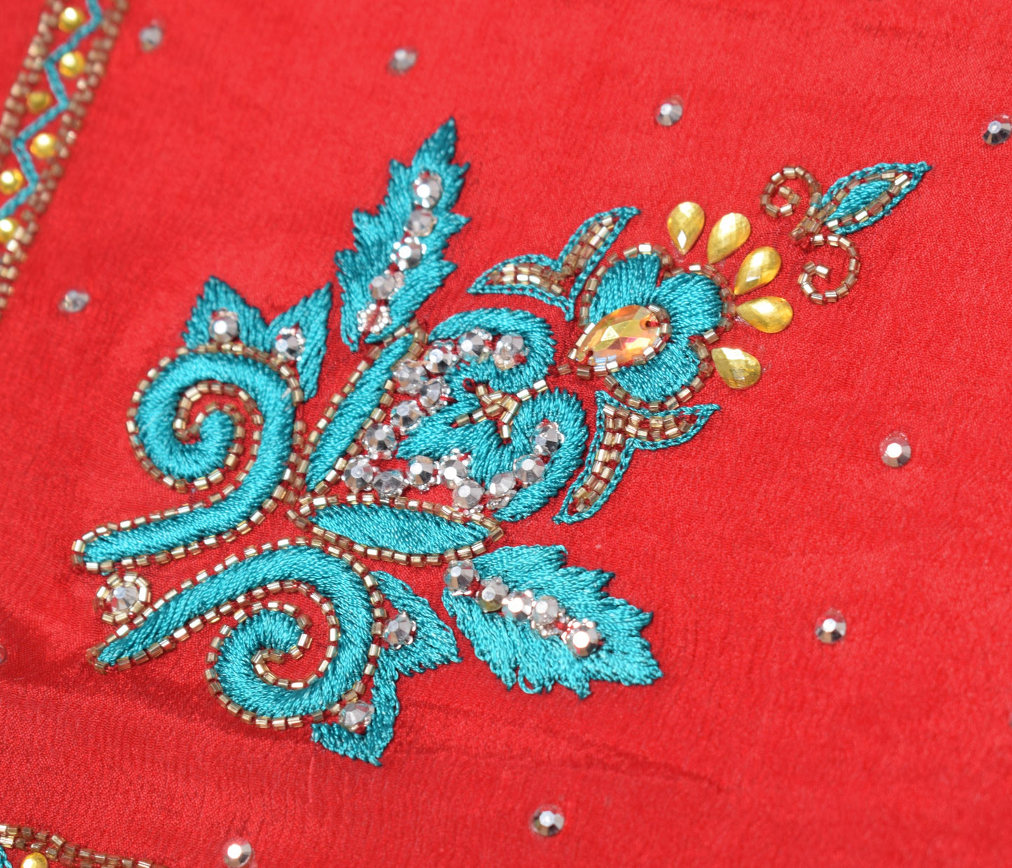 Sushila Vintage Wedding Red Dupatta Stone Beaded Pure Chiffon Floral Long Stole