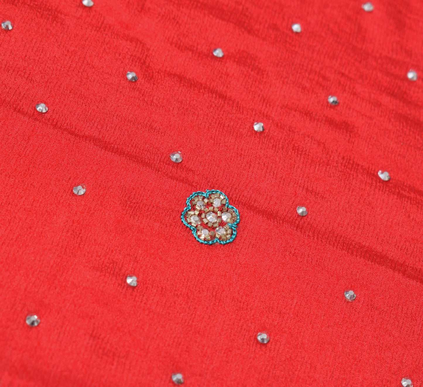 Sushila Vintage Wedding Red Dupatta Stone Beaded Pure Chiffon Floral Long Stole
