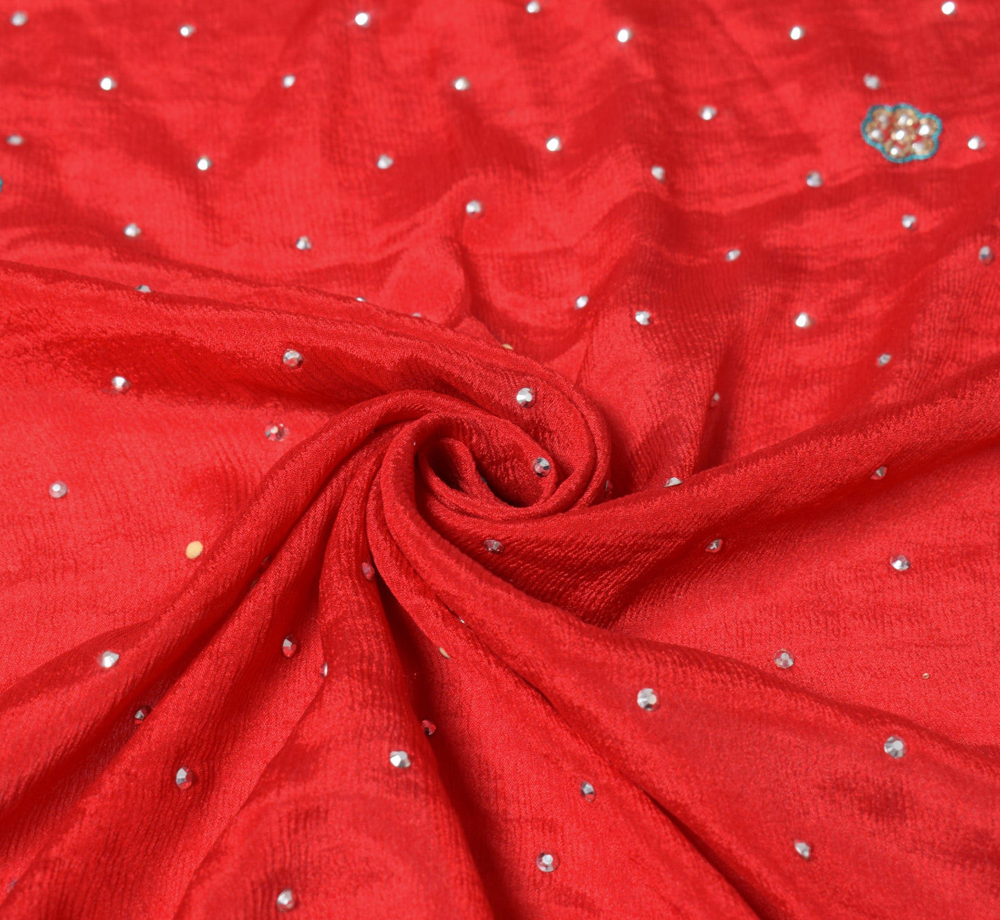 Sushila Vintage Wedding Red Dupatta Stone Beaded Pure Chiffon Floral Long Stole