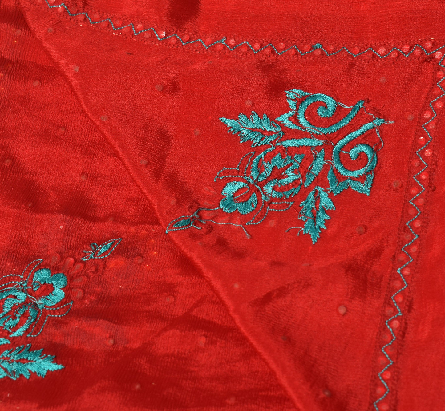 Sushila Vintage Wedding Red Dupatta Stone Beaded Pure Chiffon Floral Long Stole