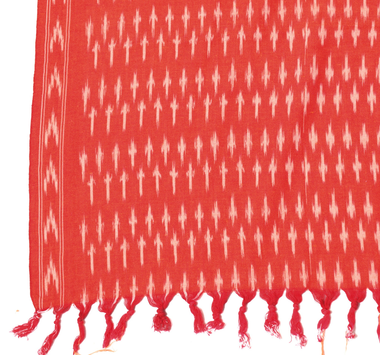 Sushila Vintage Cream Red Dupatta Pure Cotton Hand Woven Ikat Long Stole Wrap