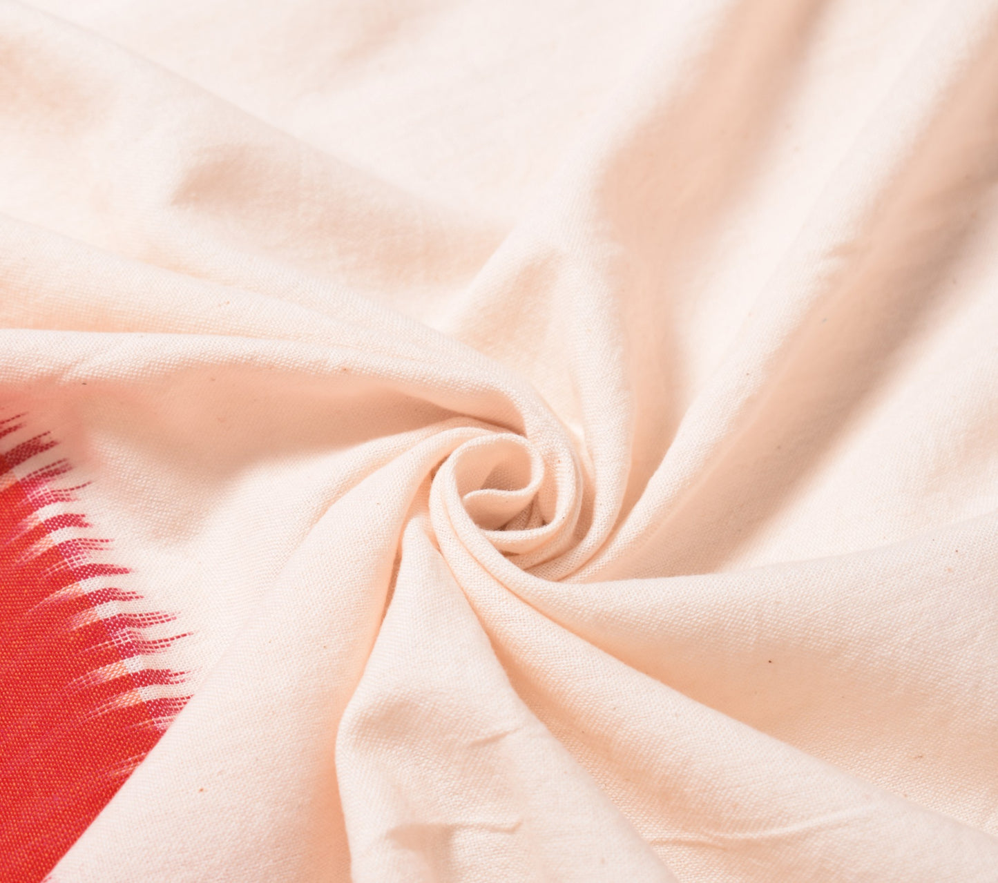 Sushila Vintage Cream Red Dupatta Pure Cotton Hand Woven Ikat Long Stole Wrap