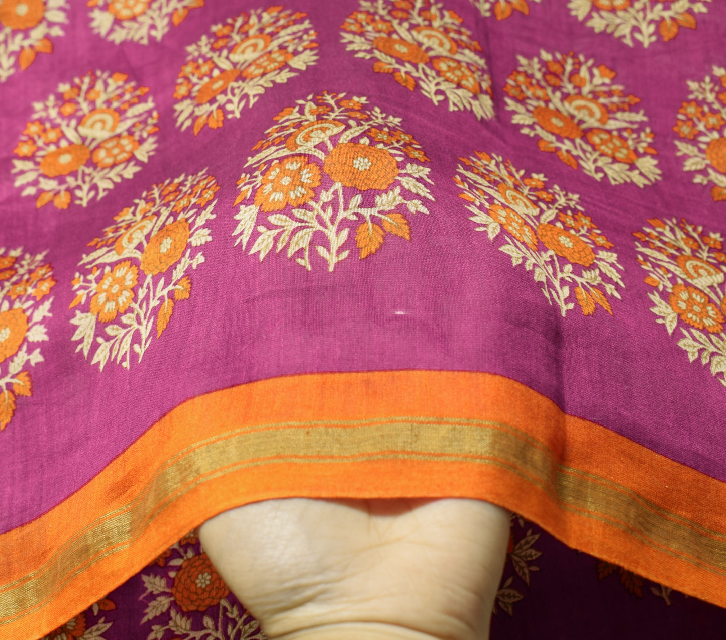 Sushila Vintage Magenta Dupatta Pure Cotton Silk Hand Block Printed Long Stole