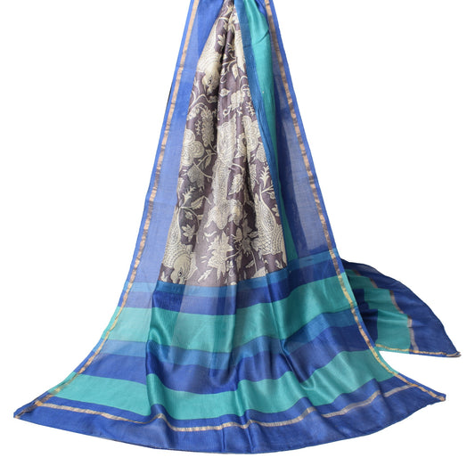 Sushila Vintage Kalamkari Printed Dupatta Pure Cotton Silk Wine Long Stole Veil